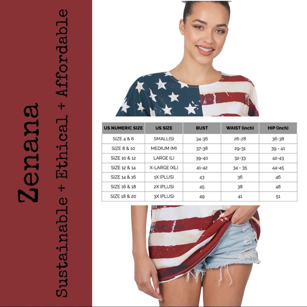 Zenana American Flag Print Short Sleeve Top - Picture 3 of 14